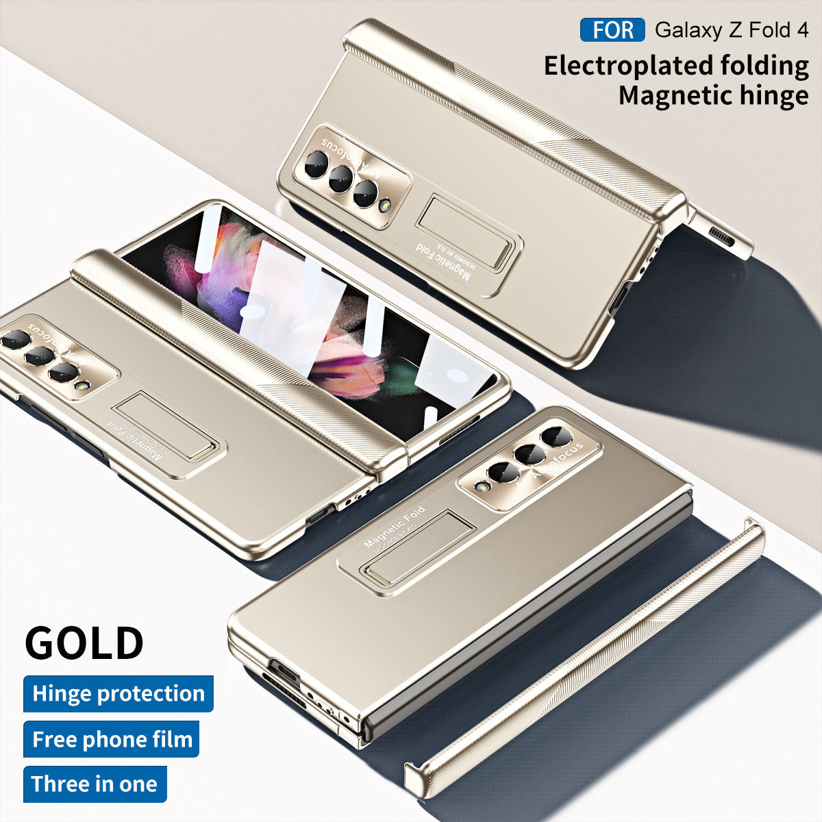Electroplated Folding Magnetic Hinge Phone Case For Samsung Galaxy Z Fold3 Fold4 5G With Back Screen Protector - Mycasety Mycasety