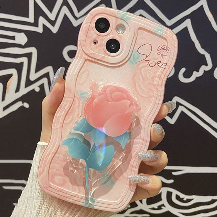 Oil Pink Rose With Wristband & Bracket For iPhone Case - {{ shop_name}} varyfun