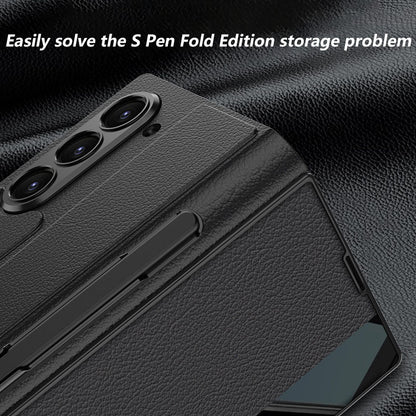 Leather Card Holder Pen-Slot Phone Cover With Glass Screen Protector For Galaxy Z Fold 6/7