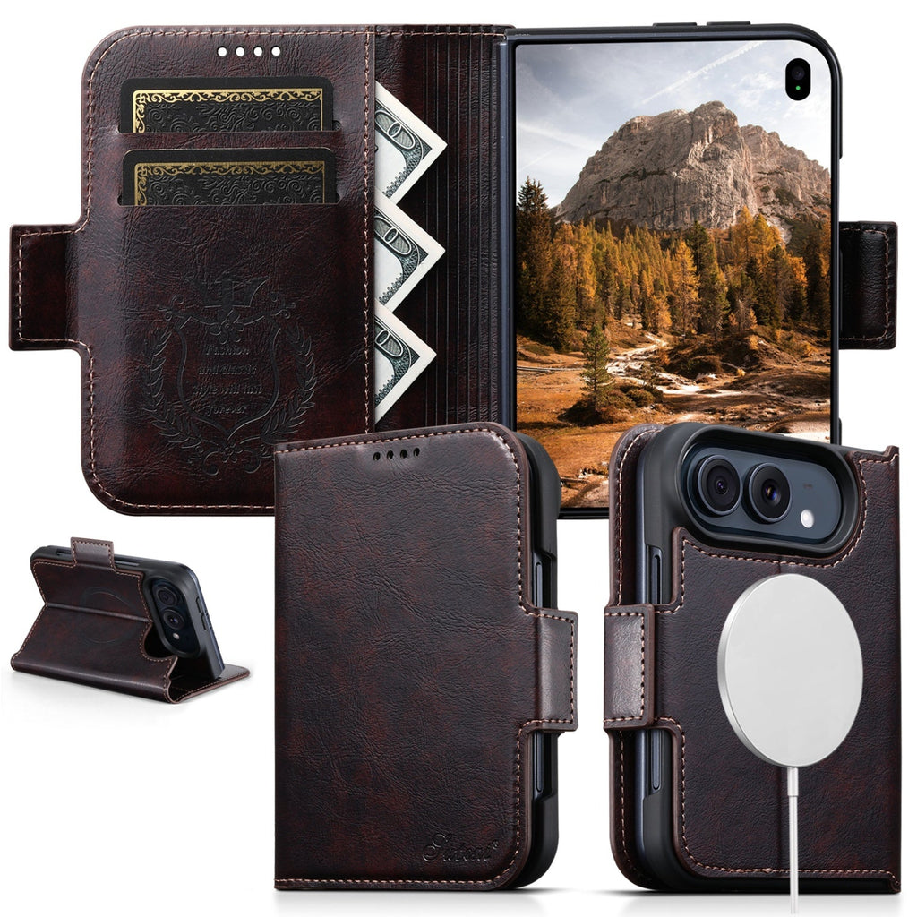 iPhone Duo | Distressed Leather Wallet Case with Card Slots & Magnetic Closure