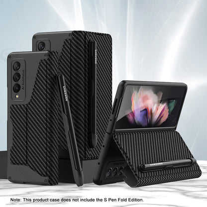 Leather Pen Holder Armor Back Case For Samsung Galaxy Z Fold3 Fold4 5G - Mycasety Mycasety
