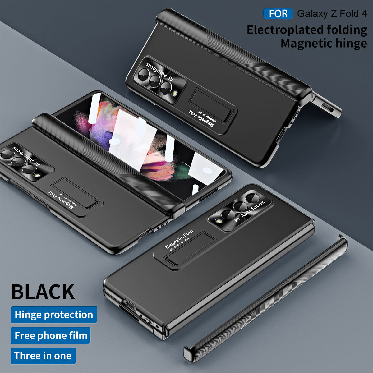 Electroplated Folding Magnetic Hinge Phone Case For Samsung Galaxy Z Fold3 Fold4 5G With Back Screen Protector - Mycasety Mycasety