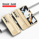 Hinge Leather Shell Electroplated Case With Bracket For Samsung Galaxy Z Fold4 Fold3 5G - {{ shop_name}} varyfun