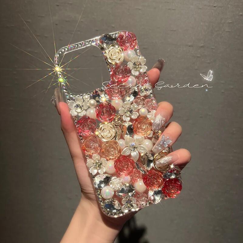 Luxury Rhinestone Diamond Rose iPhone Case - {{ shop_name}} varyfun