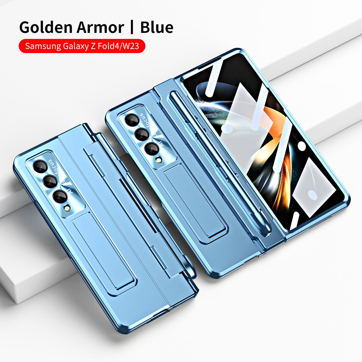 Armor Hinge Folding Magnetic Bracket Shell Case For Samsung Galaxy Z Fold3 Fold4 5G With S-Pen Slot & Stylus - Mycasety Mycasety