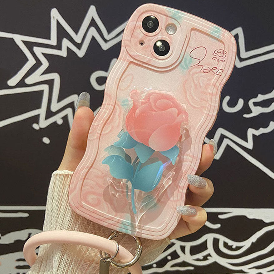 Oil Pink Rose With Wristband & Bracket For iPhone Case - {{ shop_name}} varyfun