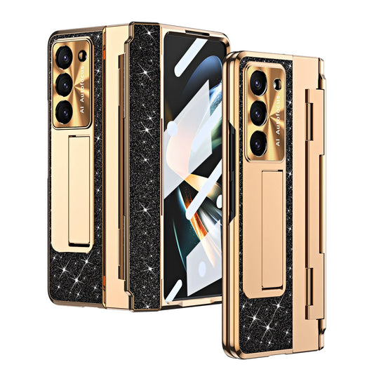 Luxury Crystal Cover Magnetic Bracket Protective Phone Case For Samsung Galaxy Z Fold 3/4/5 With Back Screen Glass