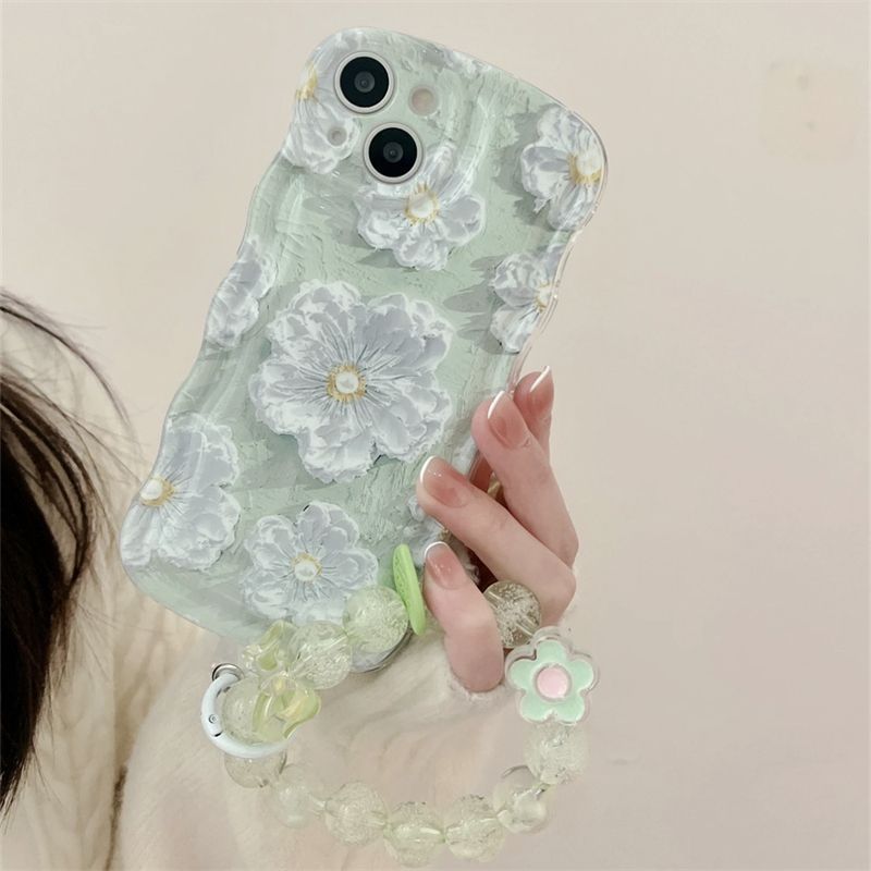 Oil Painting Flower With Bracket & Wristband For iPhone Case - {{ shop_name}} varyfun