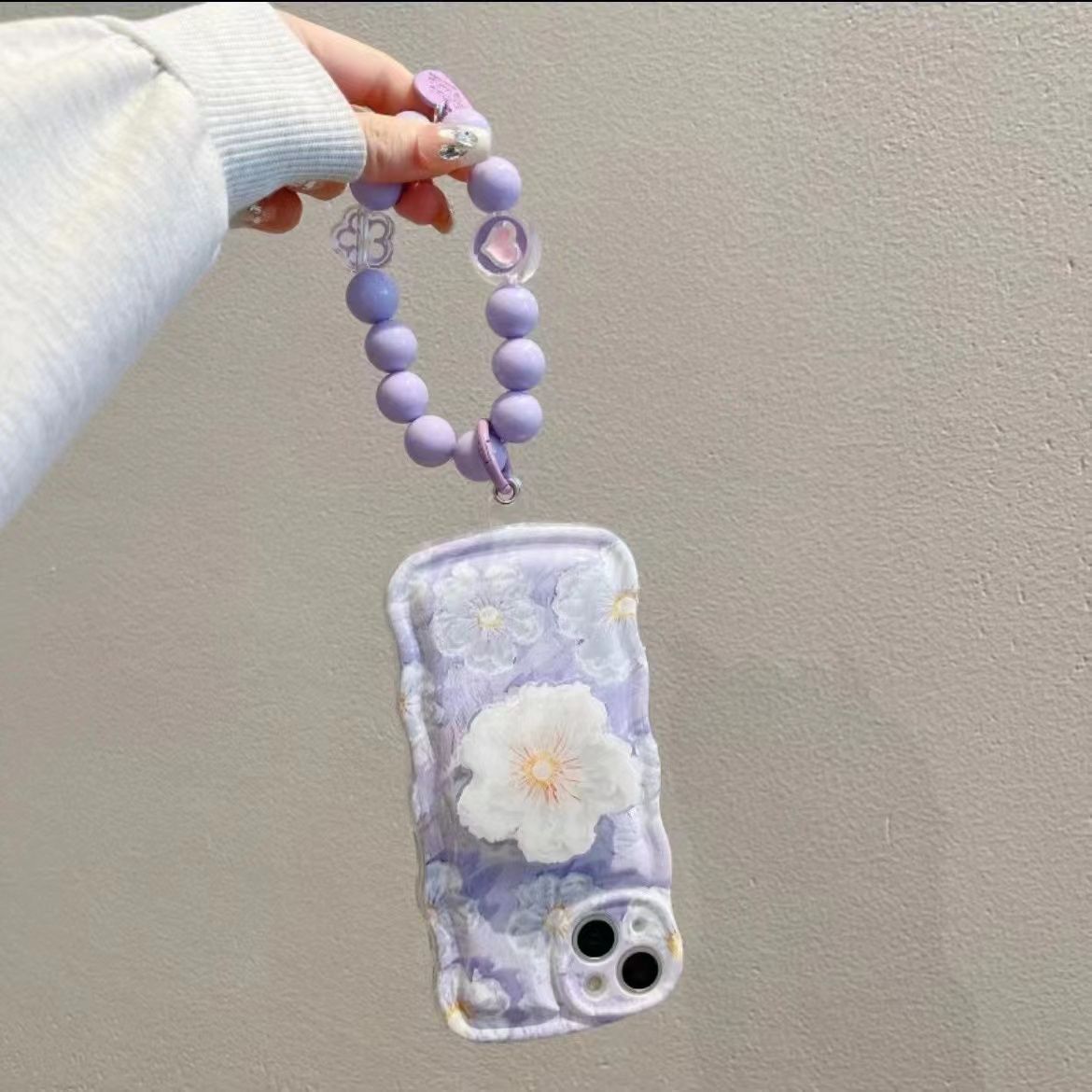 Oil Painting Flower With Bracket & Wristband For iPhone Case - {{ shop_name}} varyfun