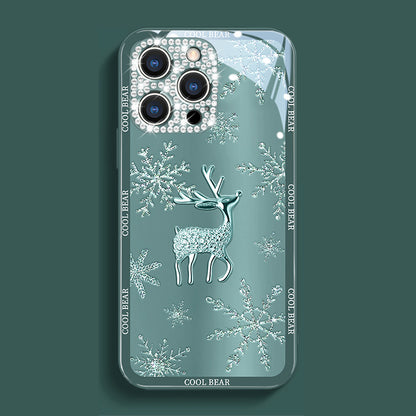 Elk Deer Diamond Glass Case With Lens Protection For iPhone - {{ shop_name}} varyfun