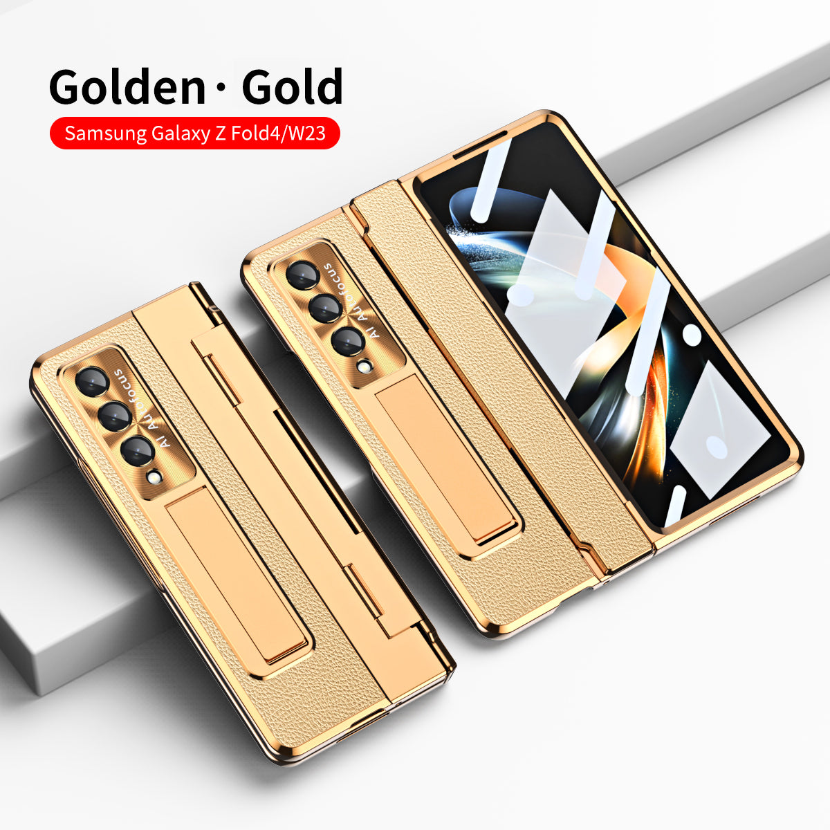 Hinge Leather Shell Electroplated Case With Bracket For Samsung Galaxy Z Fold4 Fold3 5G - {{ shop_name}} varyfun
