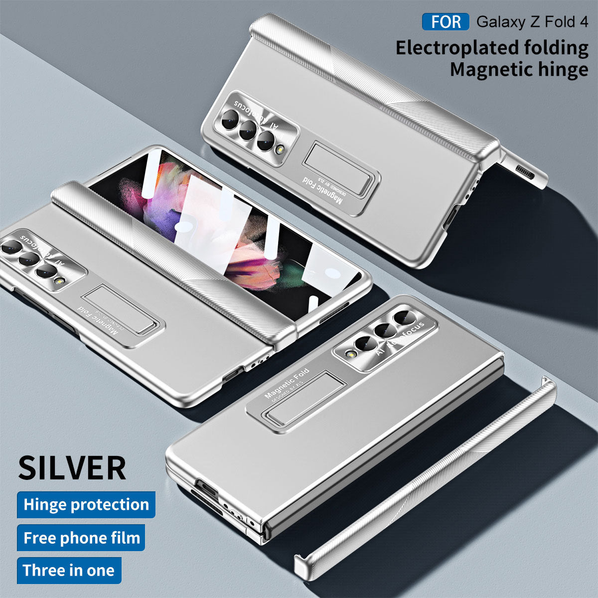 Electroplated Folding Magnetic Hinge Phone Case For Samsung Galaxy Z Fold3 Fold4 5G With Back Screen Protector - Mycasety Mycasety