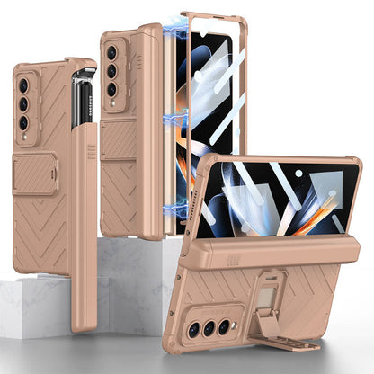 Magnetic Armor All-included Slide Pen Case With Back Screen Glass Hinge Holder Phone Cover For Samsung Galaxy Z Fold3 Fold4 Fold5 - Mycasety Mycasety