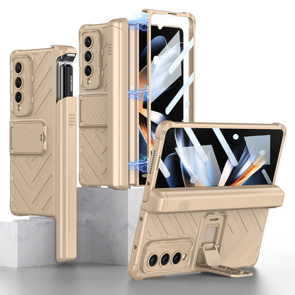 Magnetic Armor All-included Slide Pen Case With Back Screen Glass Hinge Holder Phone Cover For Samsung Galaxy Z Fold3 Fold4 Fold5 - Mycasety Mycasety