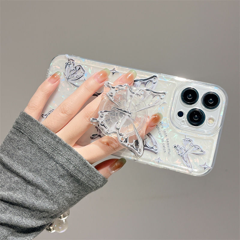 Ins Hot Textured Butterfly With Wristband & Bracket For iPhone Case - {{ shop_name}} varyfun