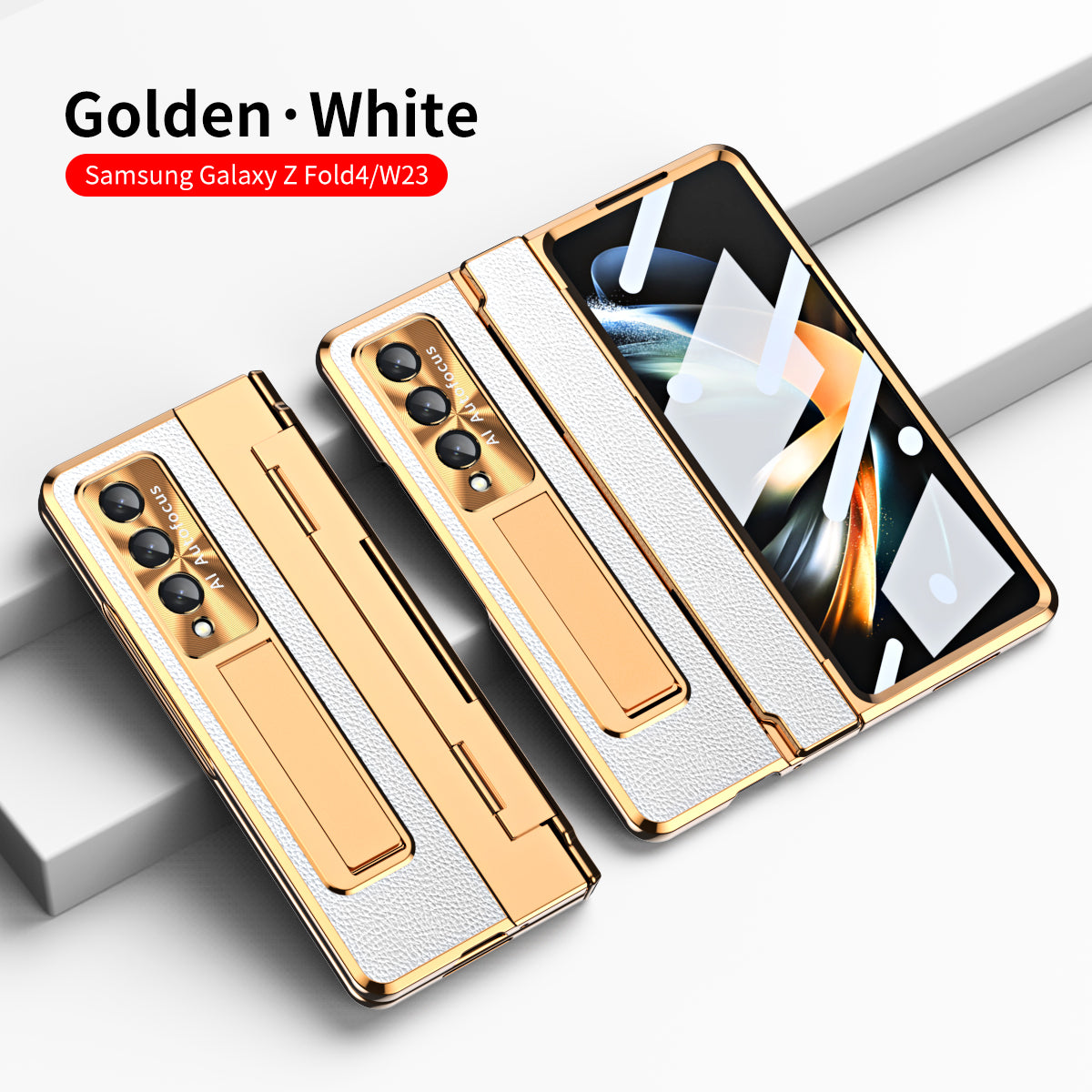 Hinge Leather Shell Electroplated Case With Bracket For Samsung Galaxy Z Fold4 Fold3 5G - {{ shop_name}} varyfun