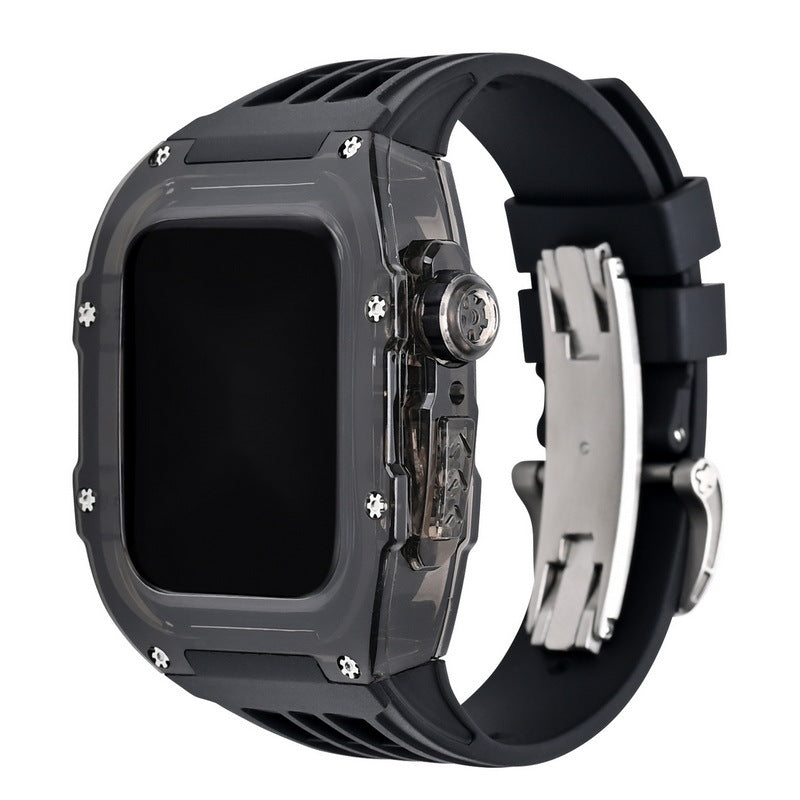 Luxury Metal Case Strap(Fluoro Rubber) For Apple Watch Series 44/45 mm - mycasety2023 Mycasety