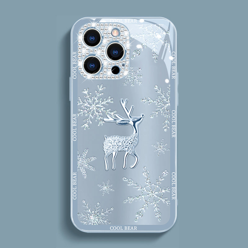 Elk Deer Diamond Glass Case With Lens Protection For iPhone - {{ shop_name}} varyfun