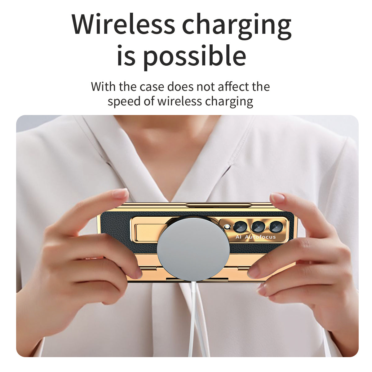 Hinge Leather Shell Electroplated Case With Bracket For Samsung Galaxy Z Fold4 Fold3 5G - {{ shop_name}} varyfun