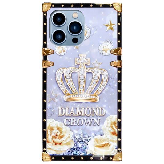 Luxury Brand Diamond Crown Gold Square Case For iPhone