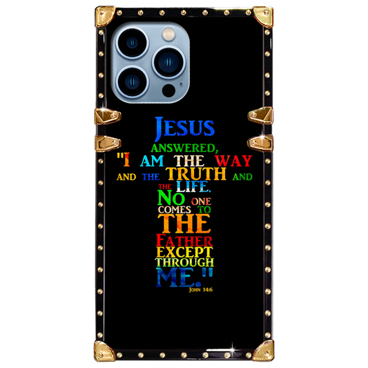 Luxury Brand Jesus Gold Square Case For iPhone
