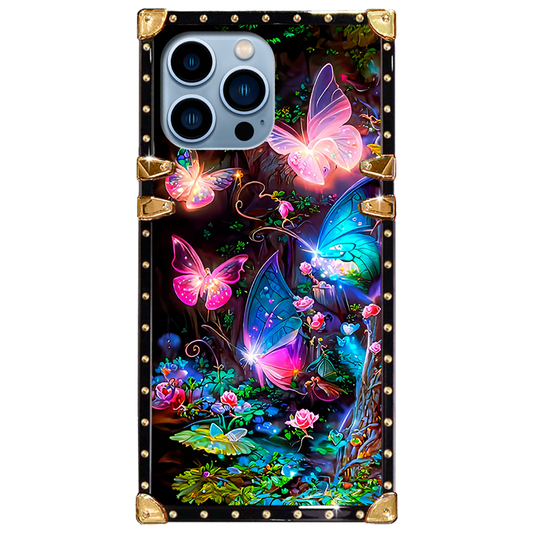 Luxury Brand Butterfly Group Gold Square Case For iPhone
