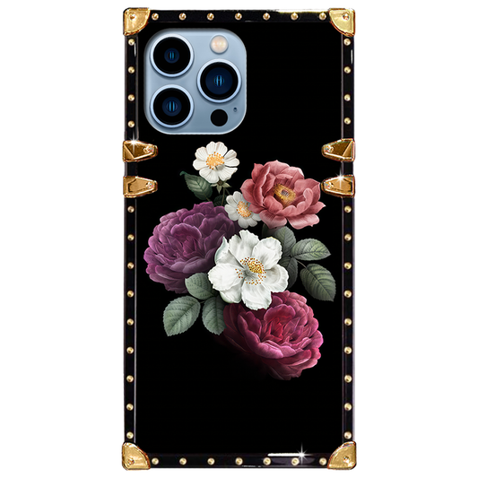 Luxury Brand Floral Gold Square Case For iPhone