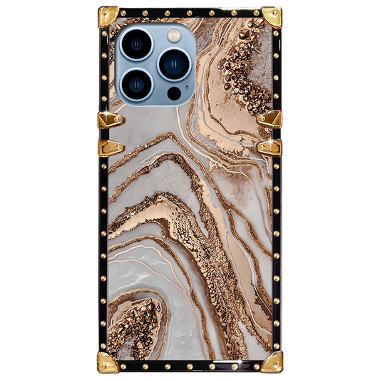 Luxury Brand Quicksand Marble Gold Square Case For iPhone