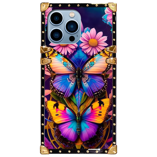 Luxury Brand Colorful Butterfly Gold Square Case For iPhone