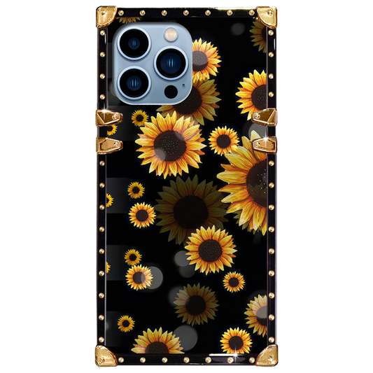 Luxury Brand Sunflower Garden Gold Square Case For iPhone