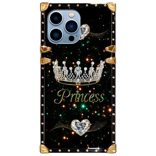 Luxury Brand Princess Crown Gold Square Case For iPhone