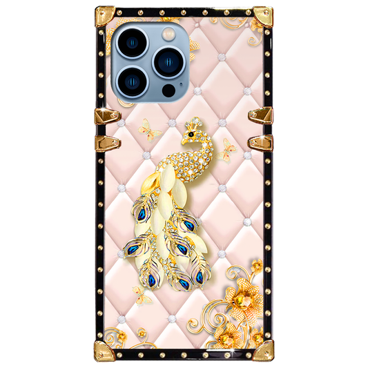 Luxury Brand Golden Peacock Gold Square Case For iPhone