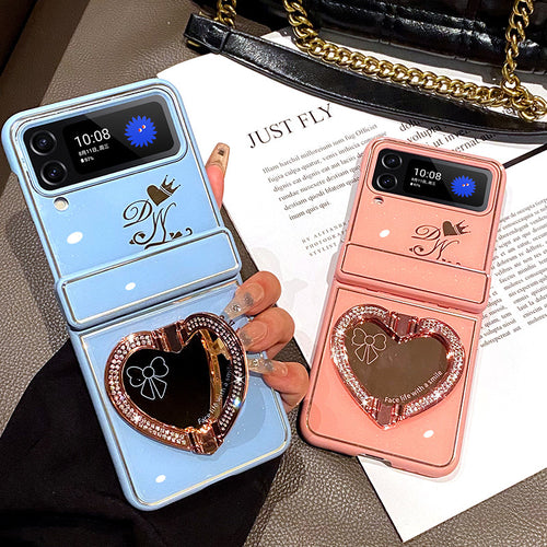 Heart Mirror Phone Case With Bracket For Samsung Galaxy Z Flip3 Flip4 Flip5 5G - {{ shop_name}} varyfun