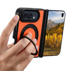 iPhone Duo | Pebbled Magnetic Leather Case with Hinge Protection & 360° Ring Stand