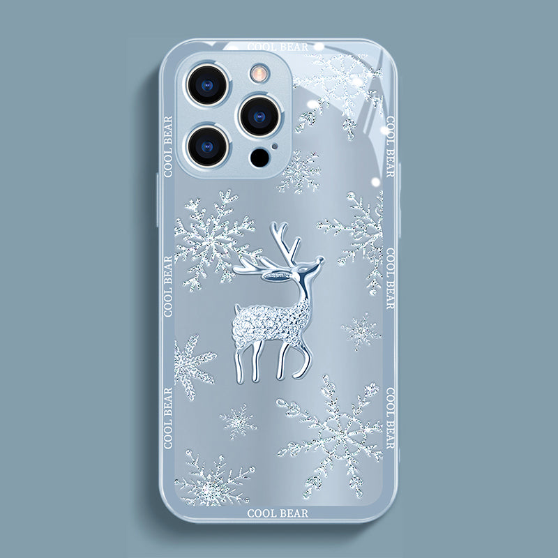 Elk Deer Diamond Glass Case With Lens Protection For iPhone - {{ shop_name}} varyfun