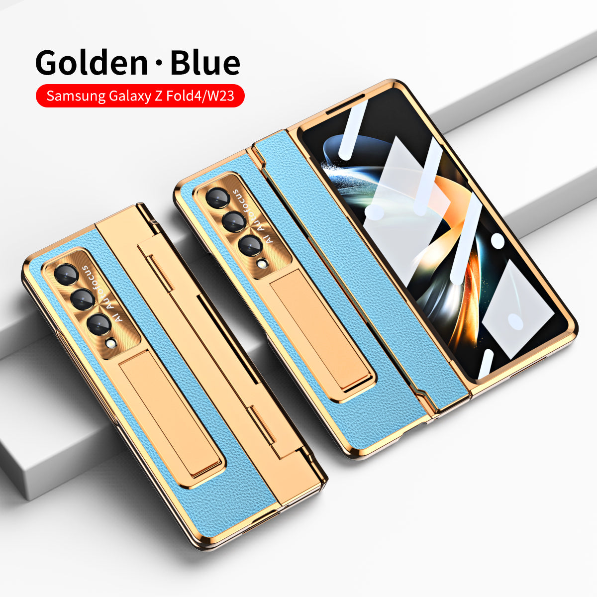 Hinge Leather Shell Electroplated Case With Bracket For Samsung Galaxy Z Fold4 Fold3 5G - {{ shop_name}} varyfun