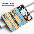 Hinge Leather Shell Electroplated Case With Bracket For Samsung Galaxy Z Fold4 Fold3 5G - {{ shop_name}} varyfun