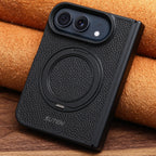 iPhone Duo | Pebbled Magnetic Leather Case with Hinge Protection & 360° Ring Stand
