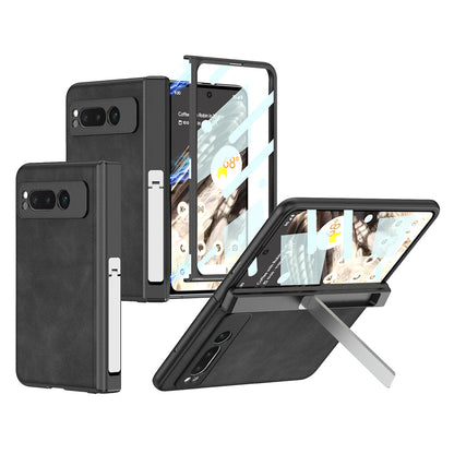 Magnetic Folding Hinge All-inclusive Leather Case With Tempered Film For Google Pixel Fold With Damped folding Bracket - mycasety2023 Mycasety