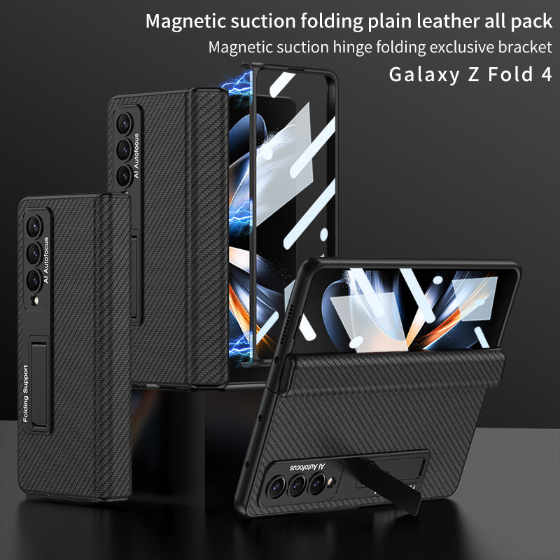 varyfun.com | Products Luxury Leather Magnetic Hinge With Bracket Phone Case For Samsung Galaxy Z Fold4 Fold3 5G