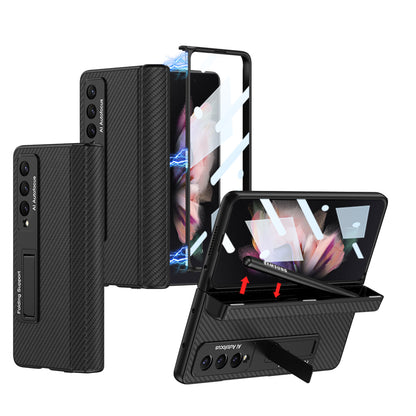 Magnetic Hinge Holder Protective Pen Case Leather Phone Case With Back Screen Glass For Samsung Galaxy Z Fold3 Fold4 Fold5 5G