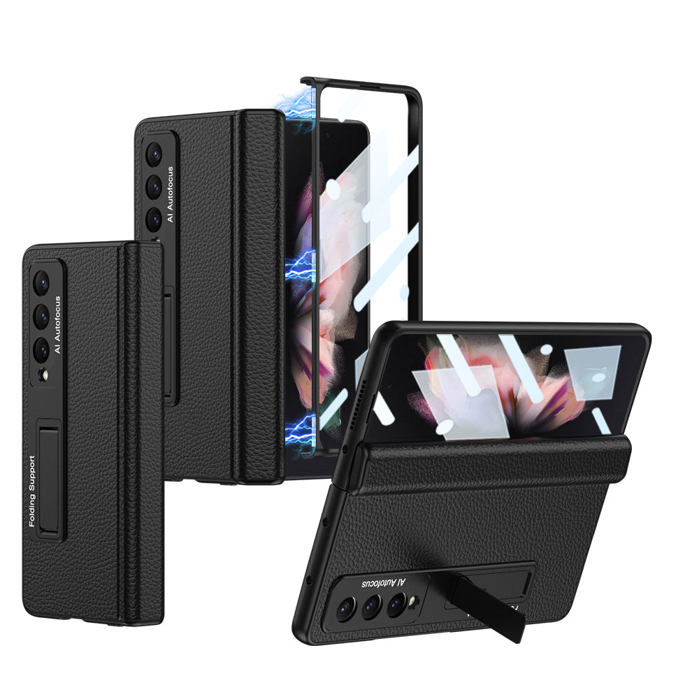 varyfun.com | Products Luxury Leather Magnetic Hinge With Bracket Phone Case For Samsung Galaxy Z Fold4 Fold3 5G