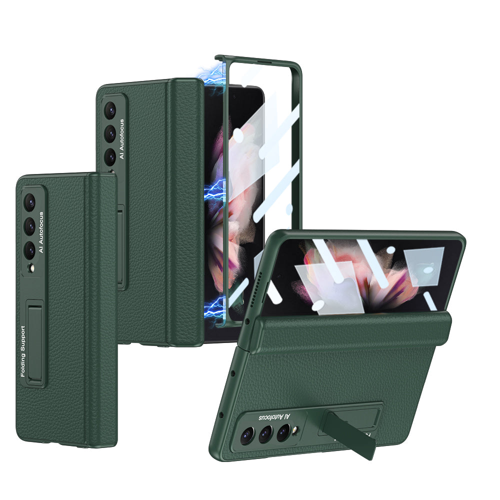 varyfun.com | Products Luxury Leather Magnetic Hinge With Bracket Phone Case For Samsung Galaxy Z Fold4 Fold3 5G