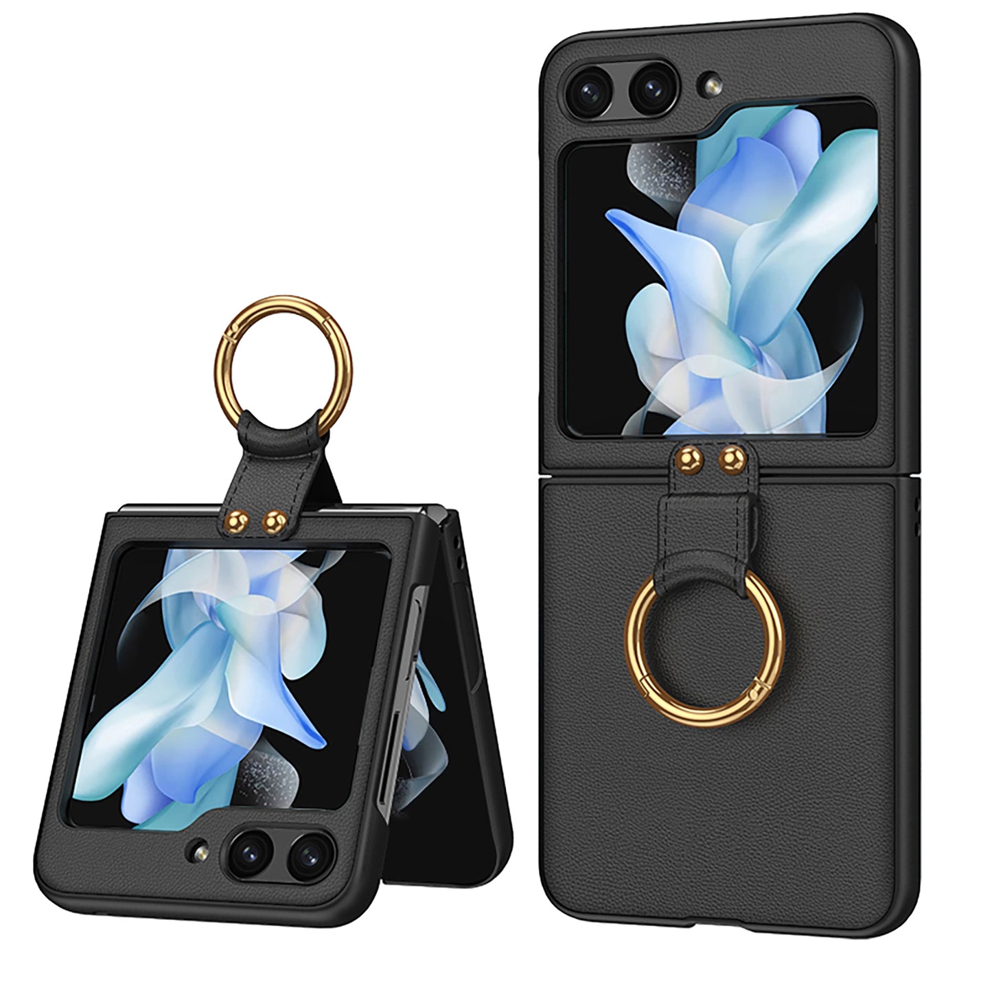 Premium Leather Phone Case With Ring Bracket For Samsung Galaxy Z Flip5 Flip4 Flip3 5G - {{ shop_name}} varyfun