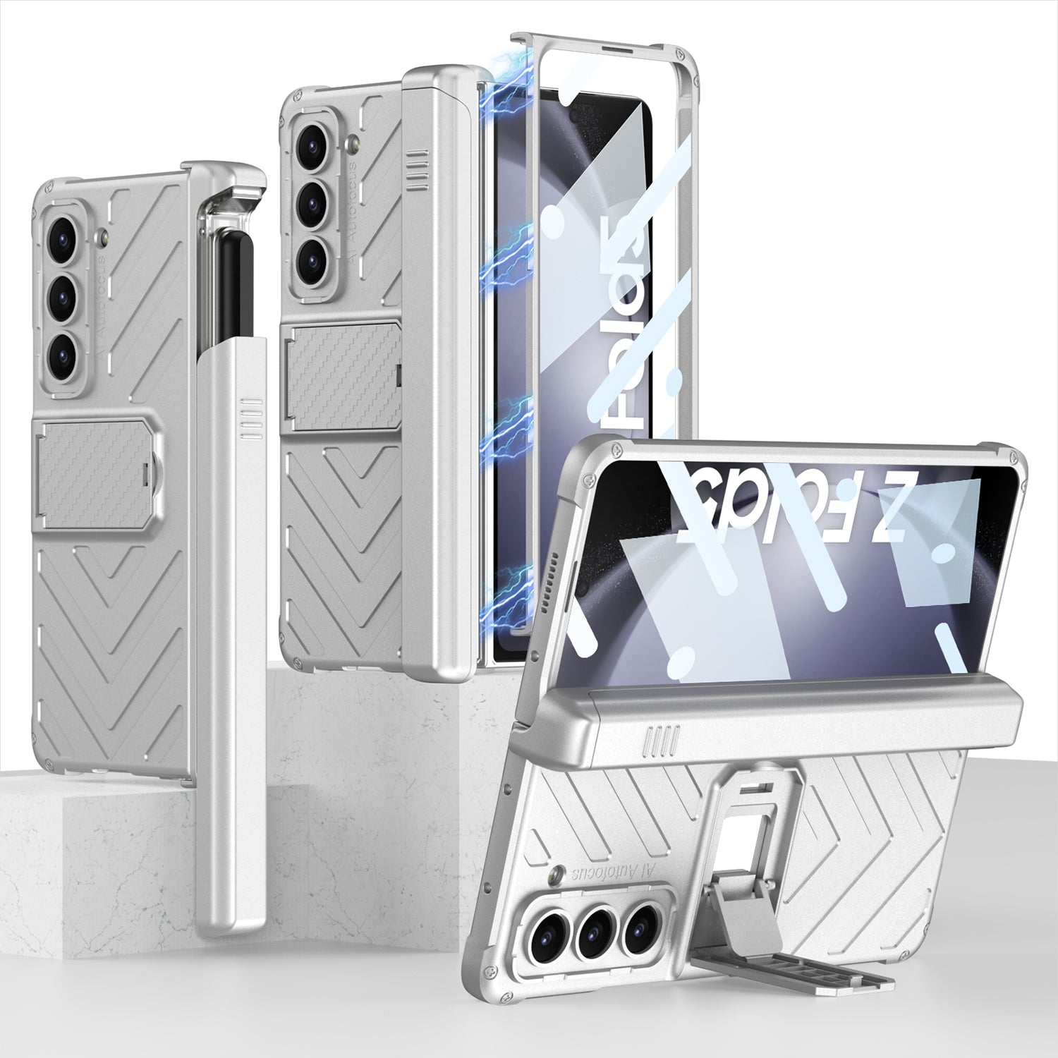 Magnetic Armor All-included Slide Pen Case With Back Screen Glass Hinge Holder Phone Cover For Samsung Galaxy Z Fold3 Fold4 Fold5 - Mycasety Mycasety