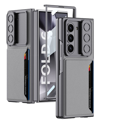 Leather Card Holder Lens Slide Protector Shockproof Phone Case With Screen Protector For Galaxy Z Fold 6