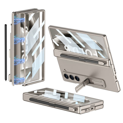 Magnetic Hinge Pen Slot Hidden Bracket All-included Case With Back Screen Protector For Galaxy Z Fold 7/6/5/4/3