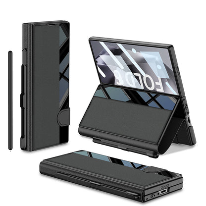 Leather Card Holder Pen-Slot Phone Cover With Glass Screen Protector For Galaxy Z Fold 6/7