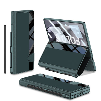 Leather Card Holder Pen-Slot Phone Cover With Glass Screen Protector For Galaxy Z Fold 6/7