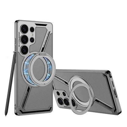 Magnetic Leather Phone Case With Detachable Magnetic Ring Support Wireless Charging For Galaxy S25 Ultra
